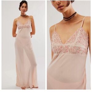 NEW Free People Midnight Magic Maxi Slip Pink Floral Embellished Sz XS